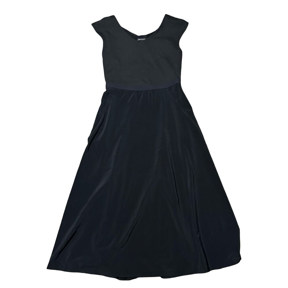 Athleta Ryder V-Neck Midi Dress Womens Medium A-Line Cutout Back Athleisure